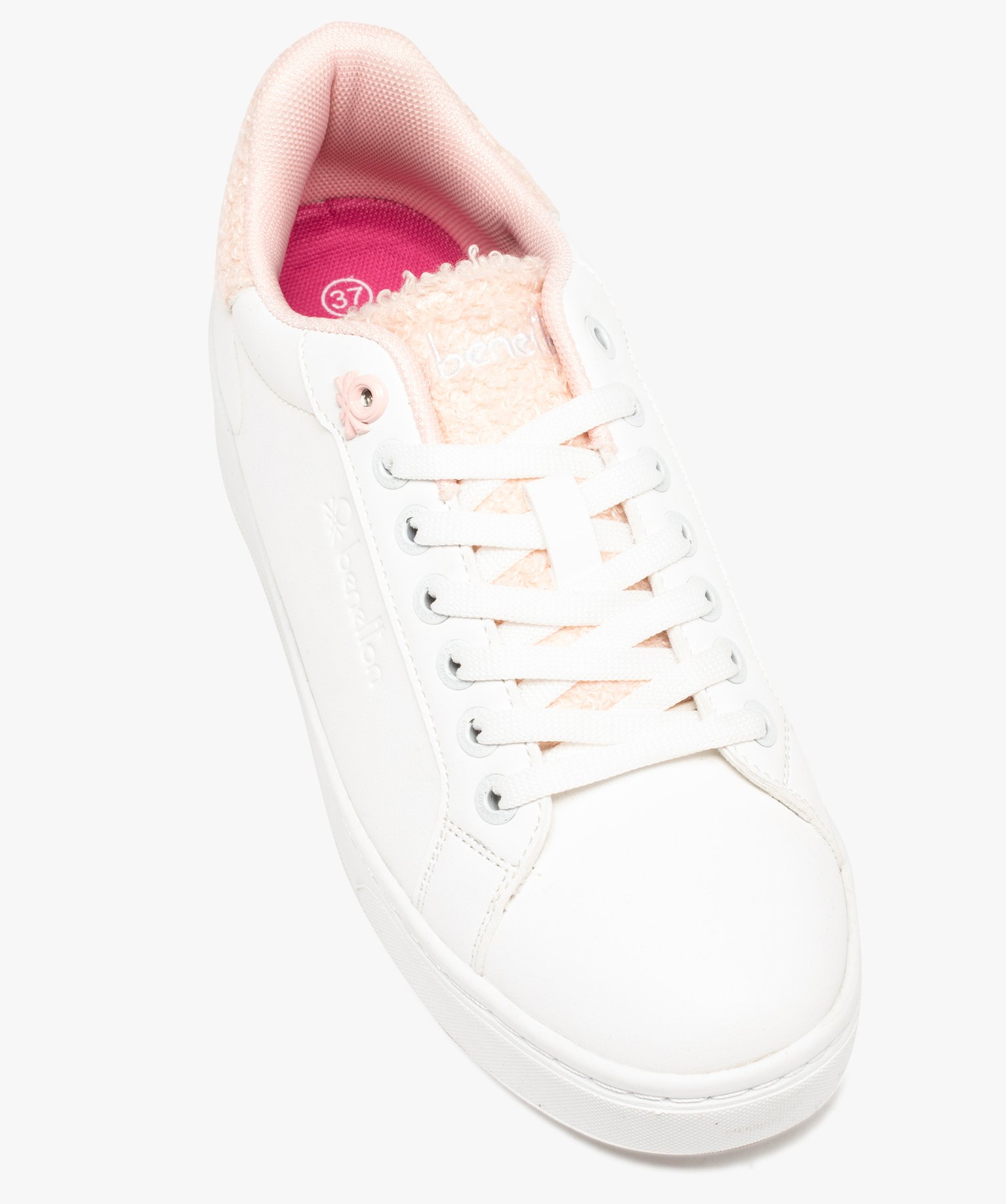 Baskets femme unies avec détails tissu bouclette - Benetton blanc | GEMO