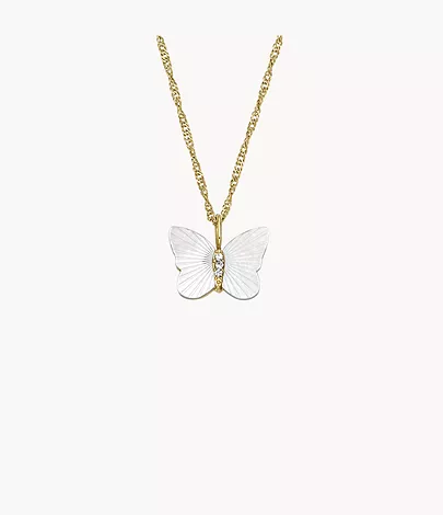Fossil Kette Sutton Radiant Wings Butterfly Perlmutt weiß