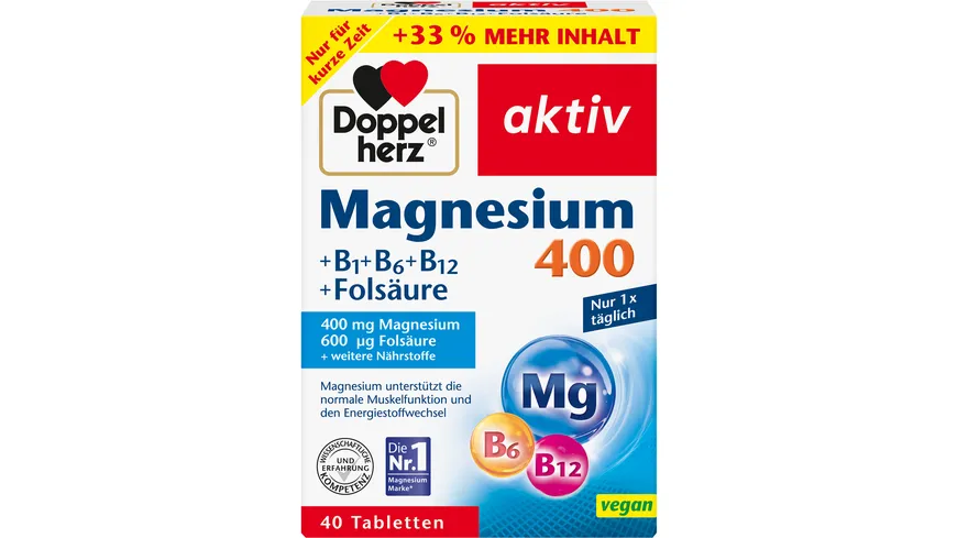 Doppelherz Magnesium 400 + B1 + B6 + B12 + Folsäure