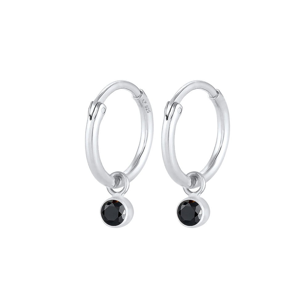 Elli Elli Boucles d'Oreilles Pendentif Créole Femme Rond Noir avec Cristaux de Zirconi Boucles d'oreilles