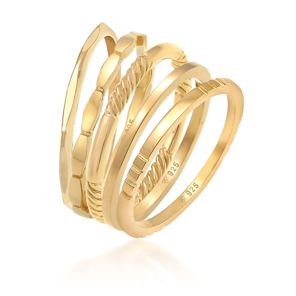 Elli Elli Bague Anneau de dame empilé bande 5er Set en argent sterling 925 Bague
