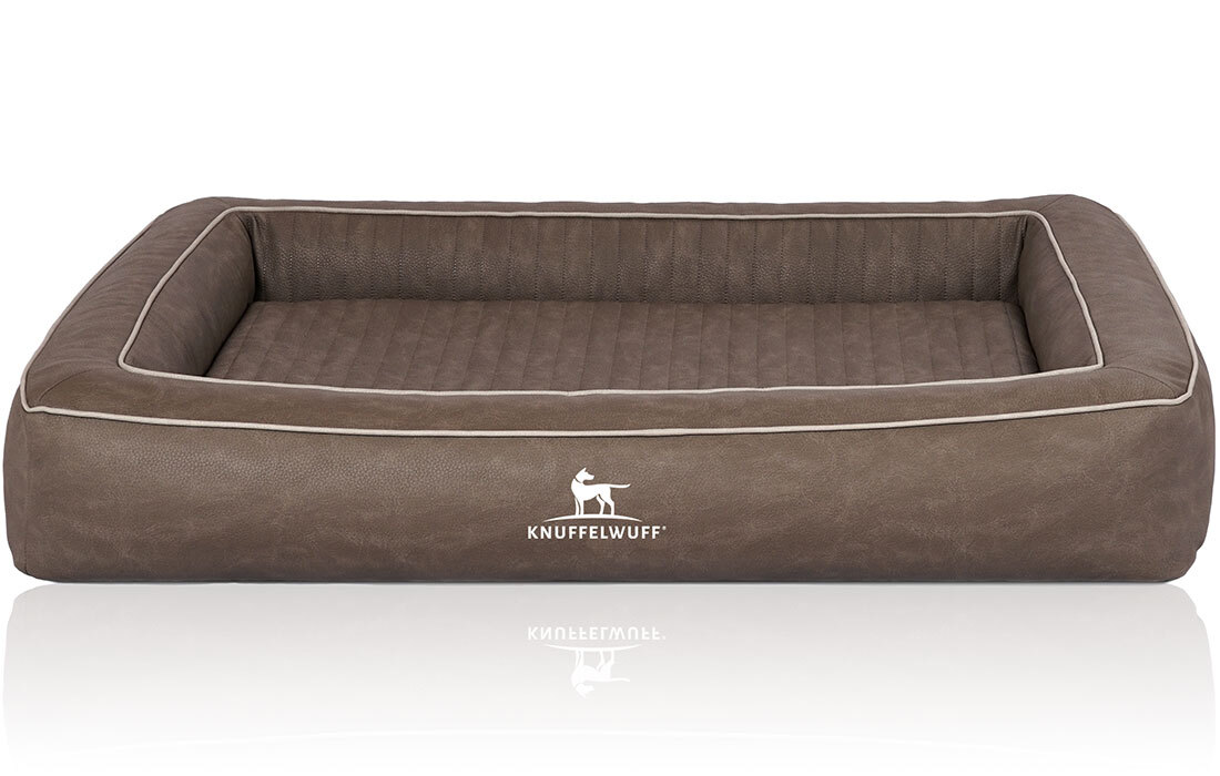Knuffelwuff Hundebetten Knuffelwuff Orthopädisches Hundebett aus Laser gestepptem Kunstleder Montego braun/ grau XL