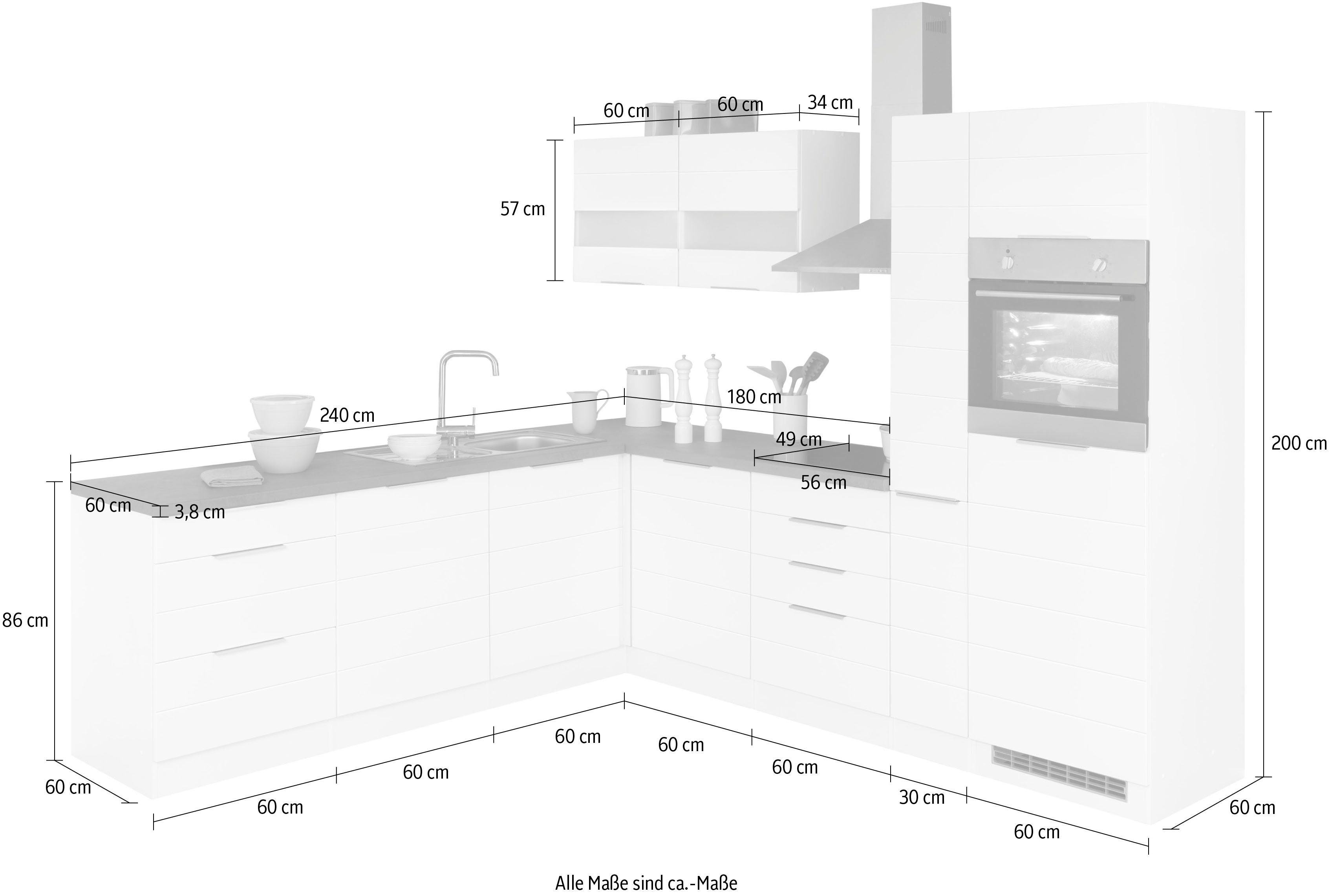 HELD MÖBEL Küche Luhe, Stellbreite 240x270 cm, wahlweise mit oder ohne E-Geräten, MDF-Fronten