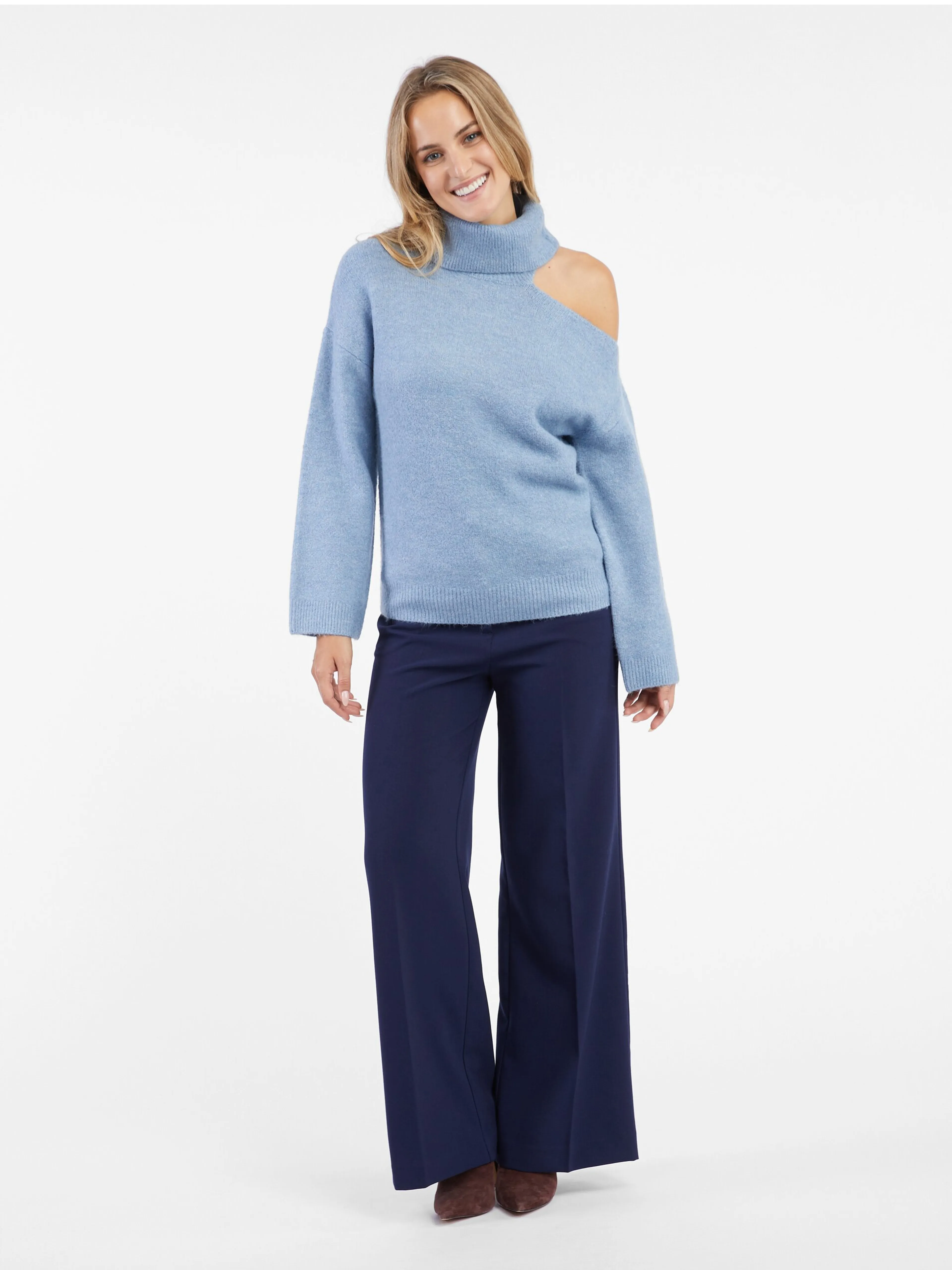 Hellblauer Damen-Rollkragenpullover mit Ausschnitt ORSAY