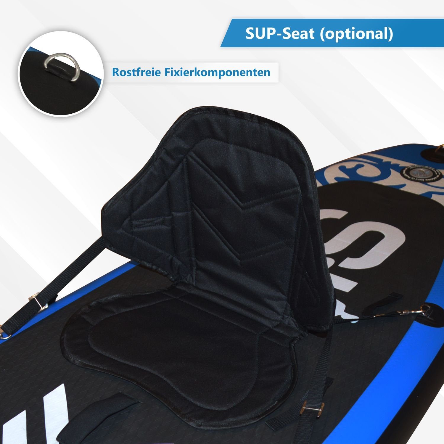 24Move SUP-Board Supboard Set, Premium Stand Up Paddleboard aufblasbar, inkl. Zubehör, Longboard, (Rucksack, Paddel, Action Cam ready, Doppelhub Pumpe, Sicherungsleine, 6 tlg., für Kinder & Erwachsene, BLAU, 366x80, bis 200 kg), mit Drop Stich Techno