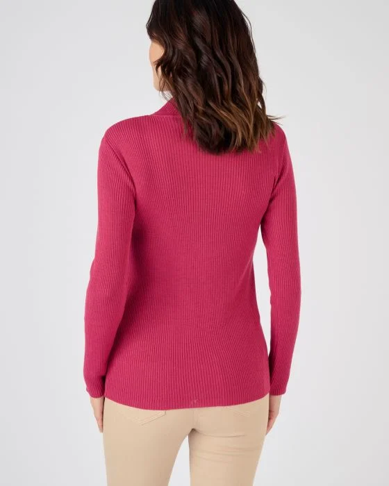 Pull col montant, 50% laine mérinos, uni et rayé