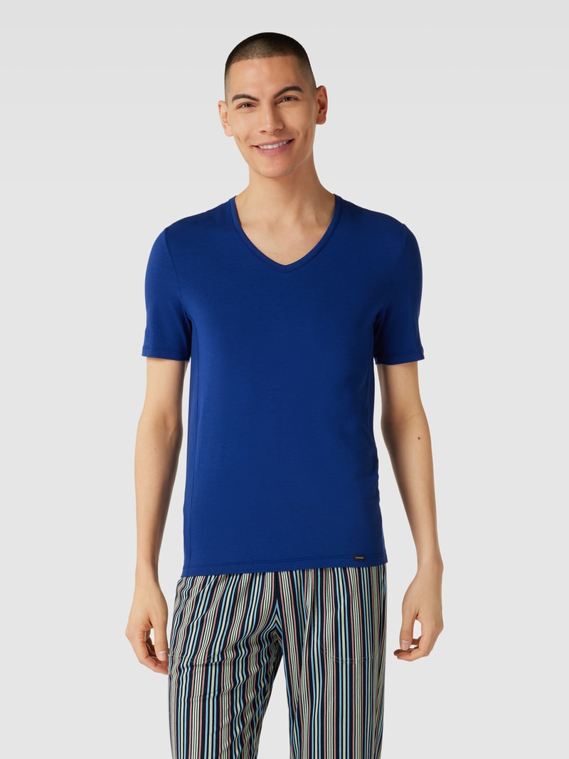 Pyjama-Oberteil mit V-Ausschnitt Modell 'Natural Function' in marineblau