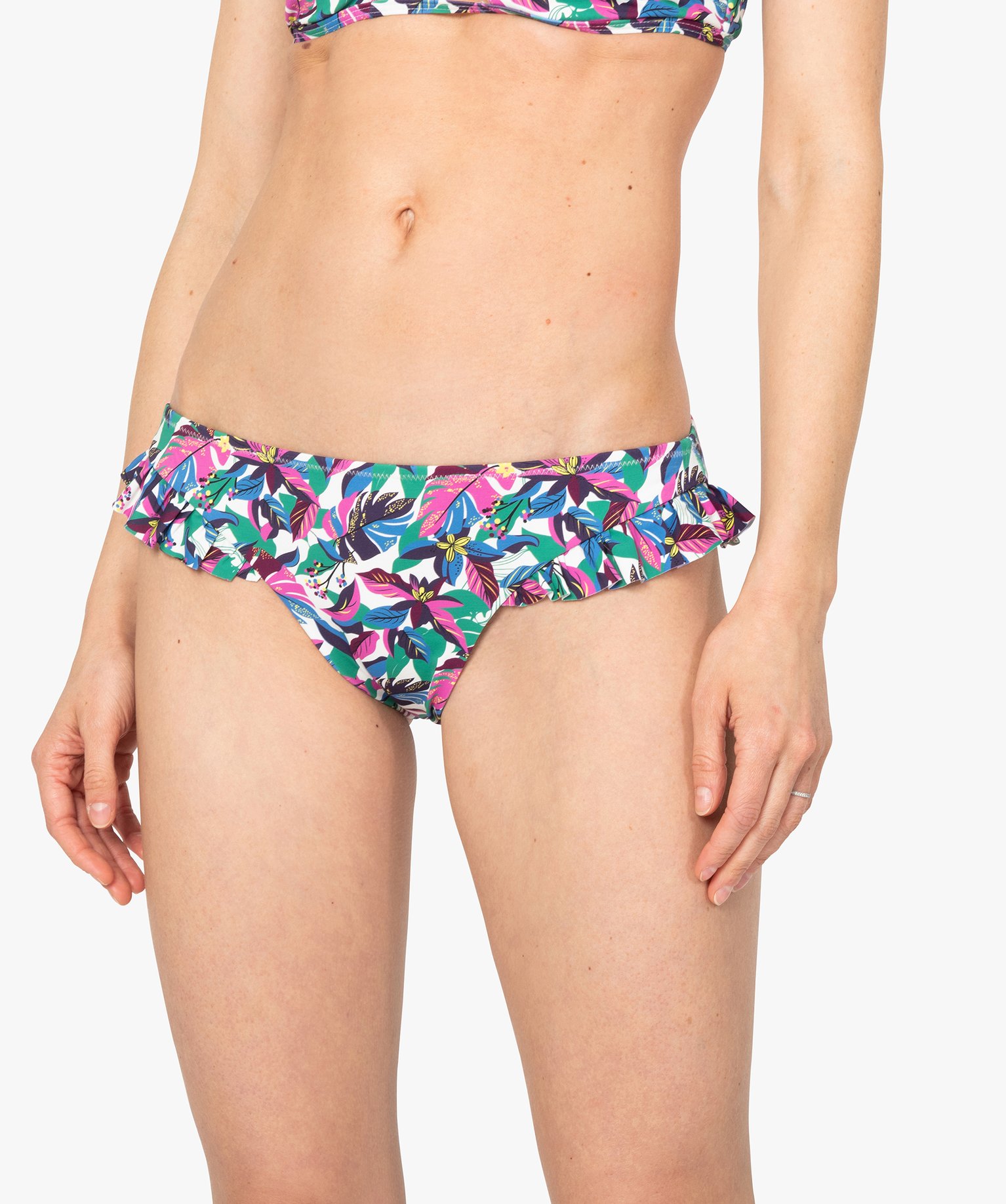 Bas de maillot de bain femme forme slip avec volants imprime | GEMO