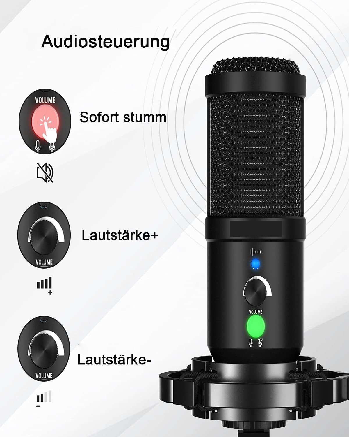 iceagle Mikrofon USB Mikrofon Kondensator Microphone Kit Nierencharakteristik