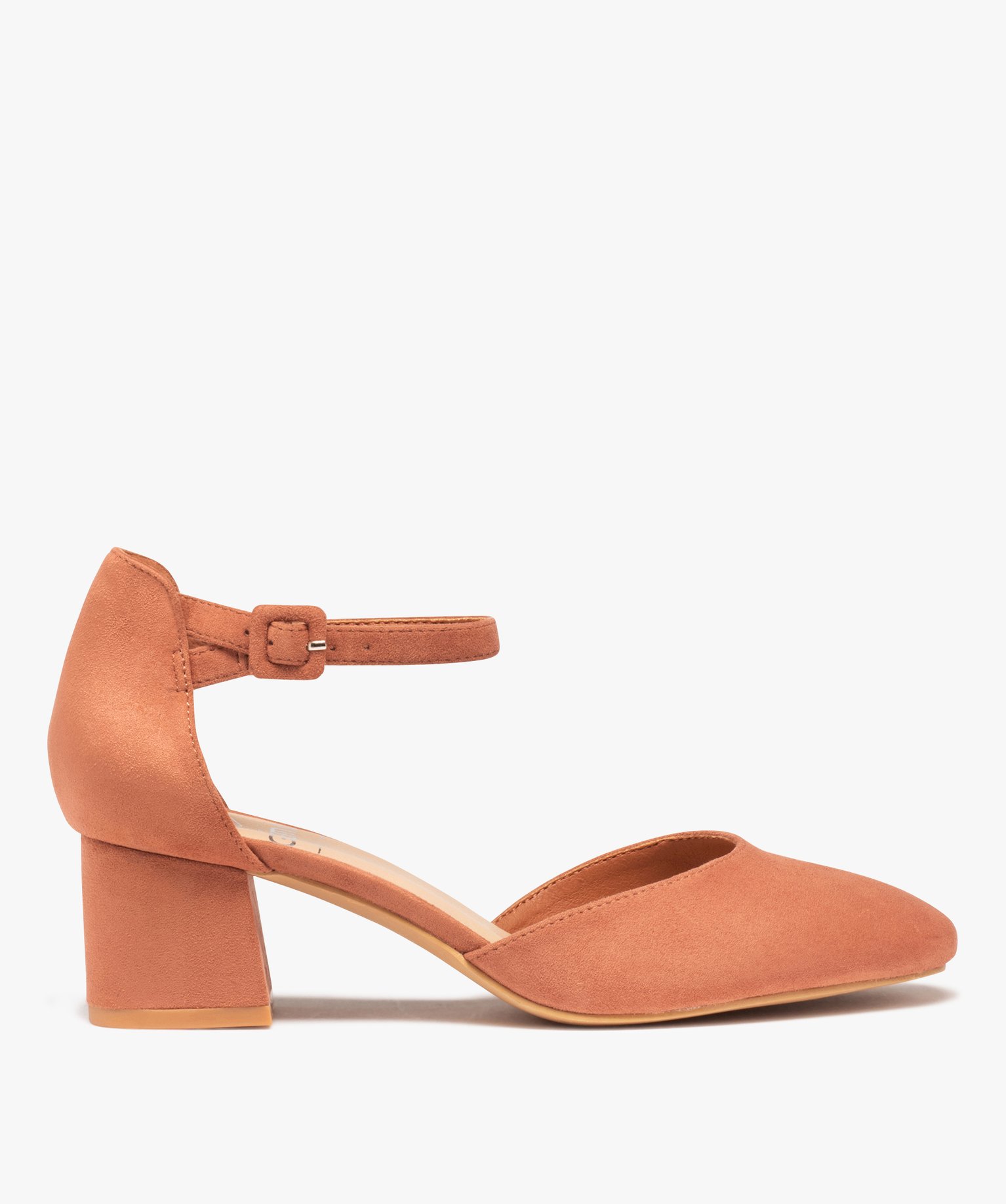 Escarpins femme à talon et bride dessus suédine unie rose | GEMO