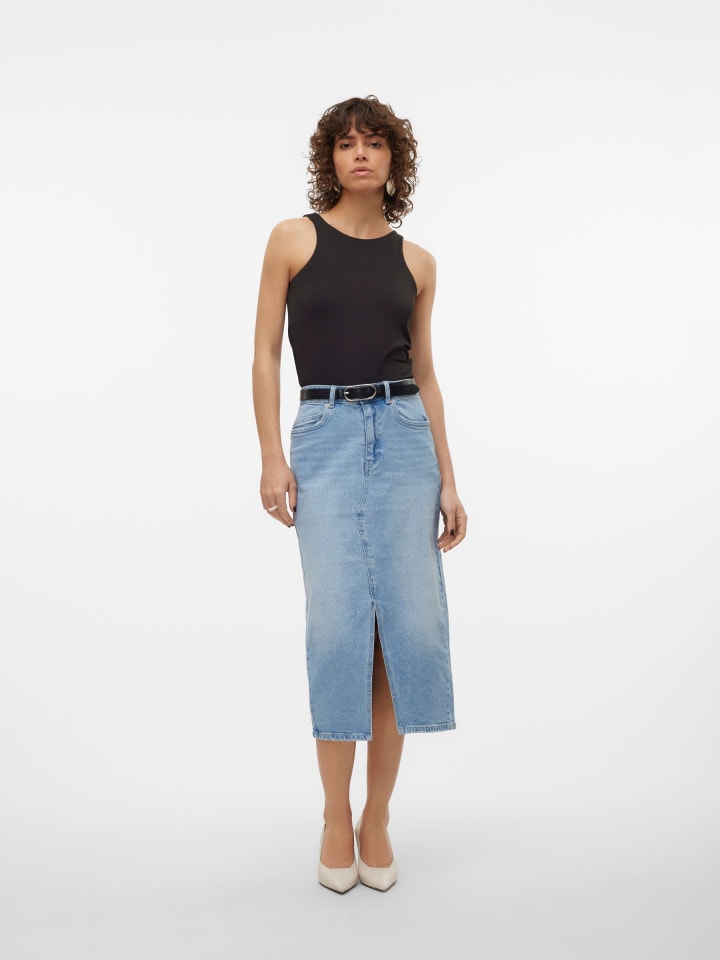 Vero Moda Wadenlanger Denim Jeansrock mit Schlitz 5-Pocket in Hellblau günstig kaufen