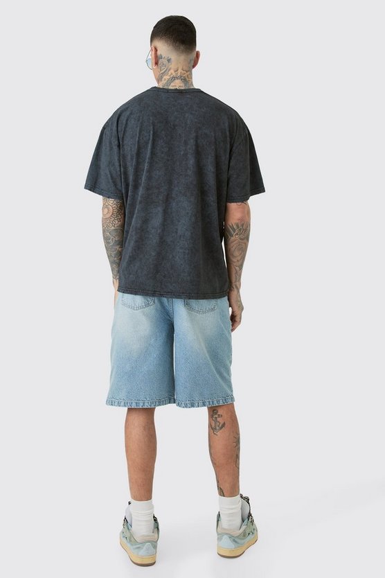 Tall zerrissenes Oversize T-Shirt mit Acid-Waschung und Gothic-Print