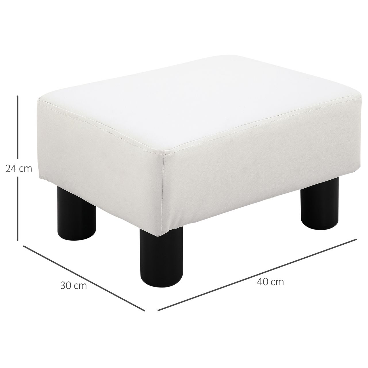 HOMCOM Fußhocker Beinstütze Sitzhocker Eingangbank Rückenfreier Hocker Bank Sitzbank Chesterfield aus Kunstleder Weiß 40 x 30 x 24 cm