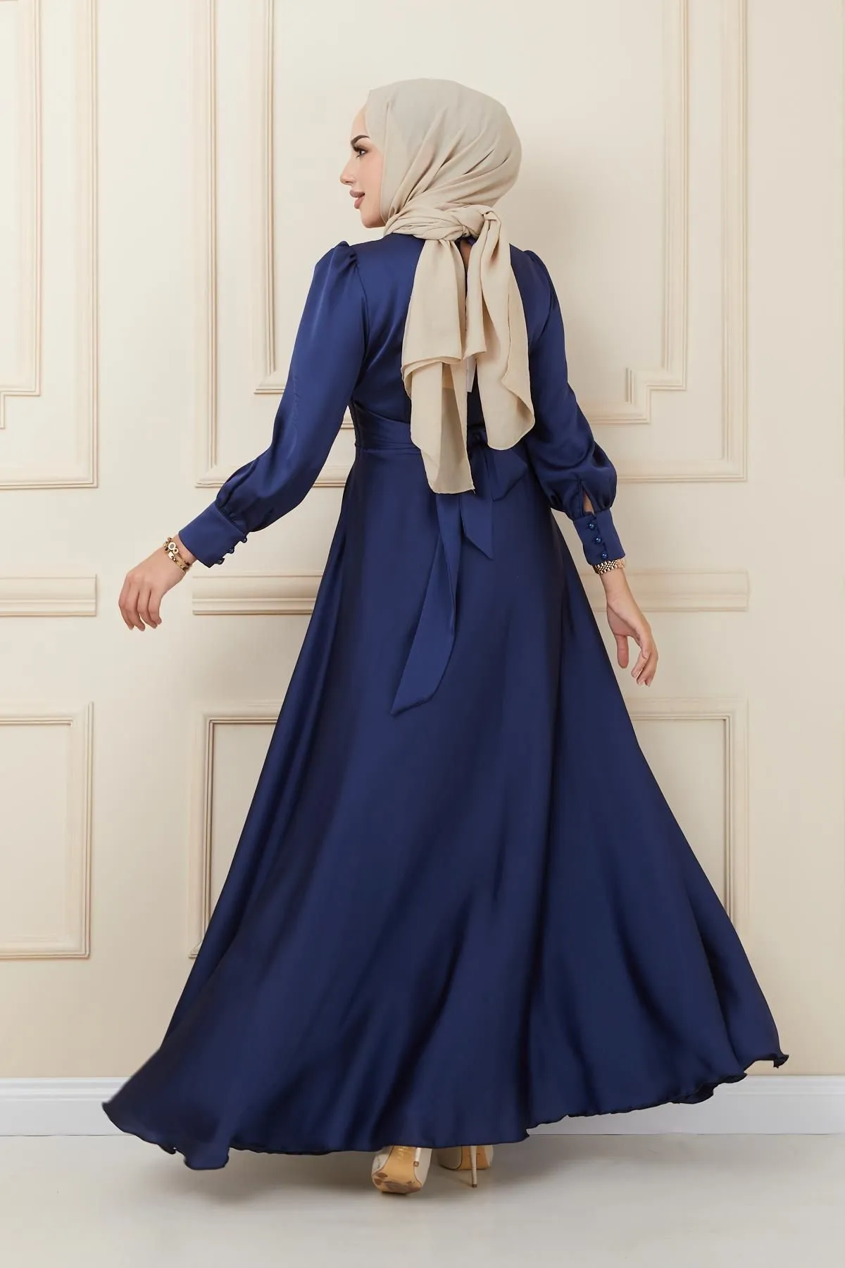 Olcay  Abendkleid mit Taillenfalten und Gürtel MARINEBLAU 1595