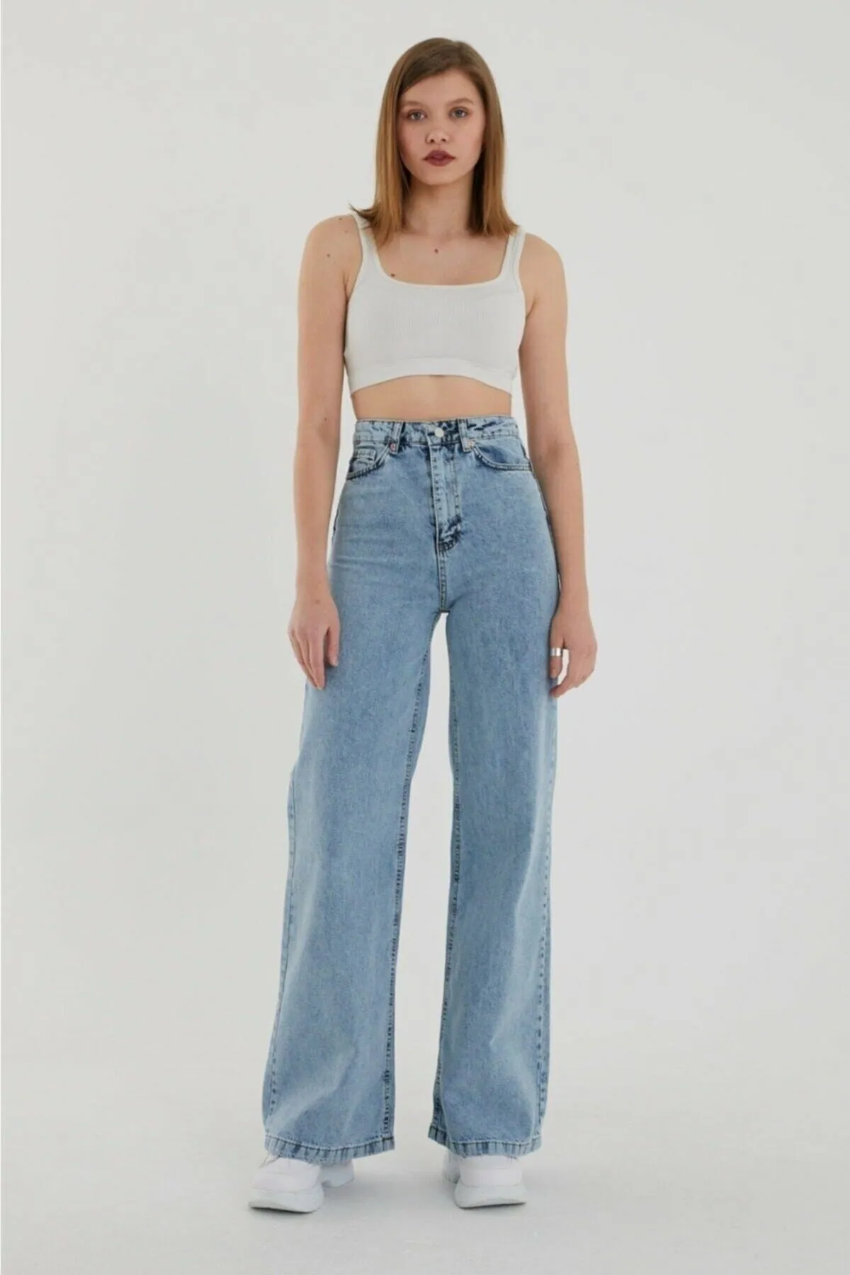 PALAZZO  Super High Waist Lycra Snow Washed Jeans mit weitem Bein (weites Bein)
