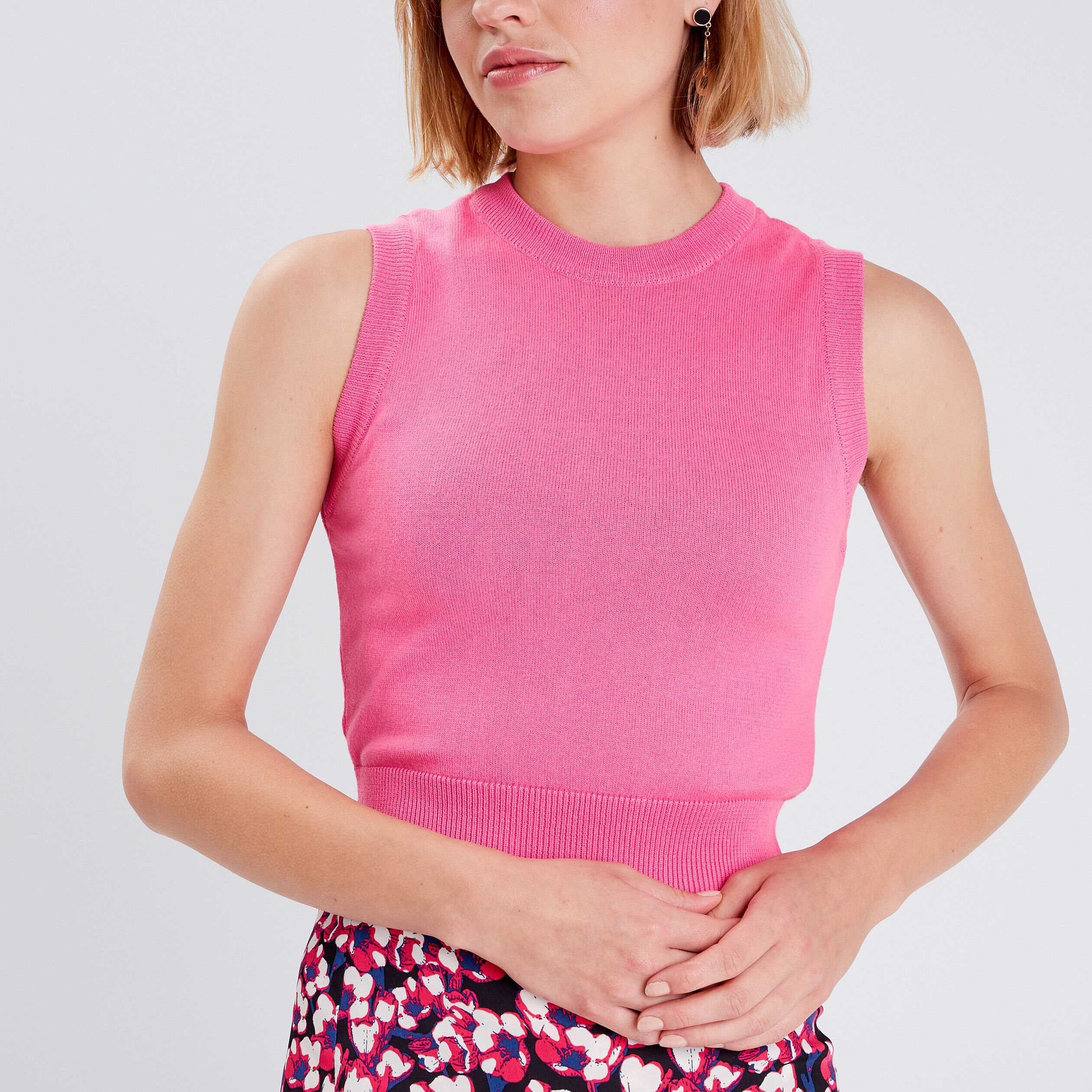 Pull débardeur sans manches rose fluo femme | Cache Cache