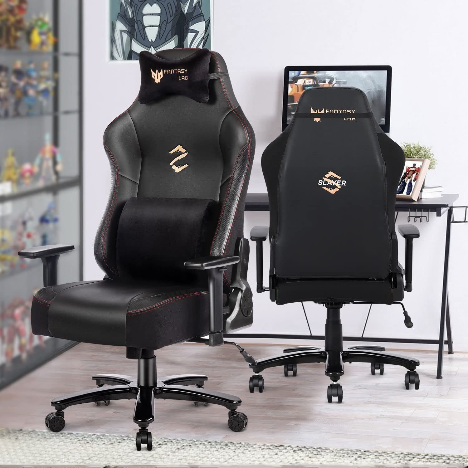 suptek Gaming-Stuhl Ergonomischer XL Gaming Stuhl mit Massagefunktion (180KG Belastbar, Verstellbare 3D-Armlehnen, Große Sitzfläche), Ergonomischer Gaming Sessel, 180 kg Belastbarkeit
