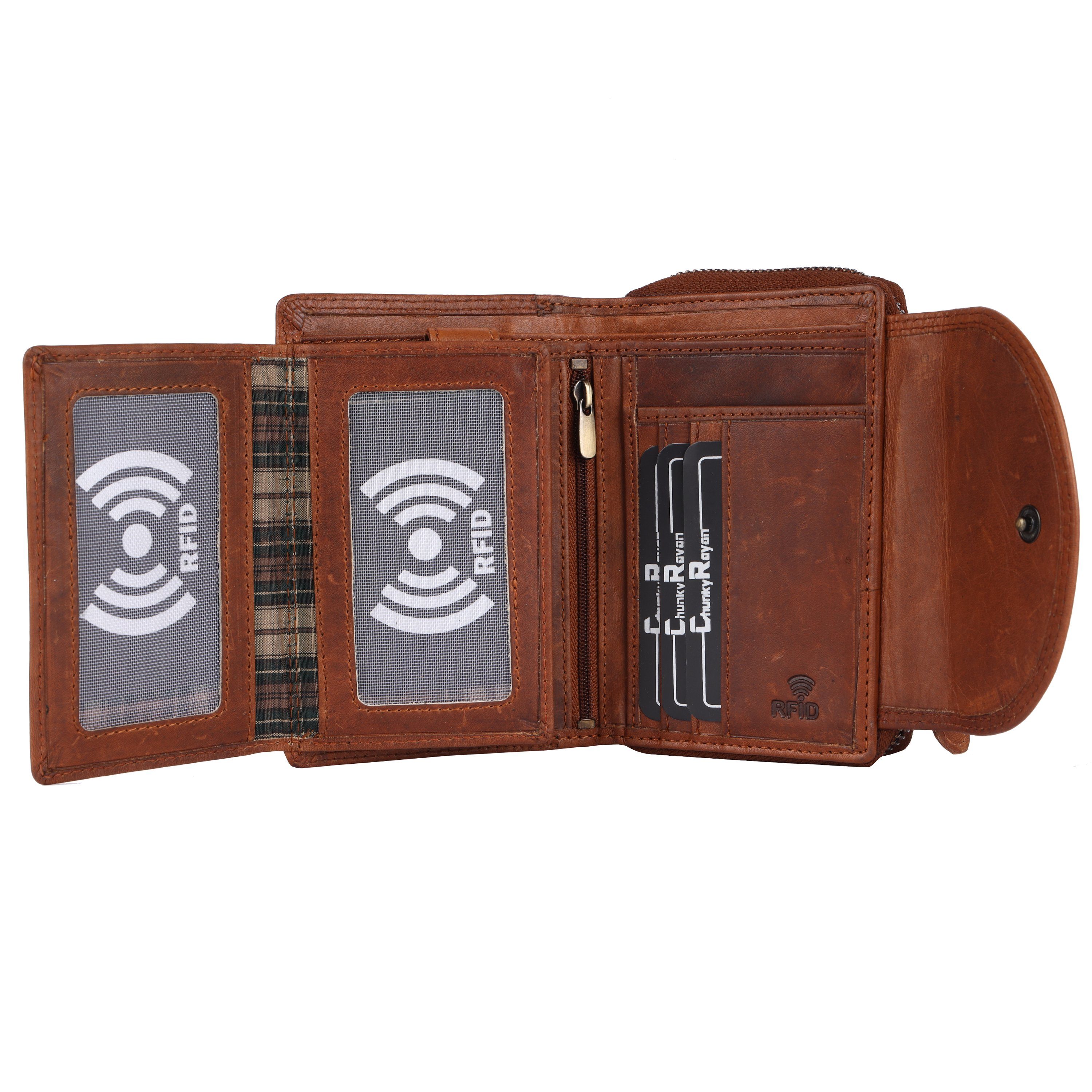 Chunkyrayan Geldbörse Chunkyrayan Echtleder Damen Geldbörse Hochwertig Vintage RFID Schutz
