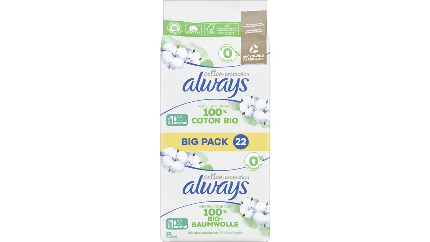 Always Ultra Damenbinden Cotton Protection Normal mit Flügeln 22 BigPack