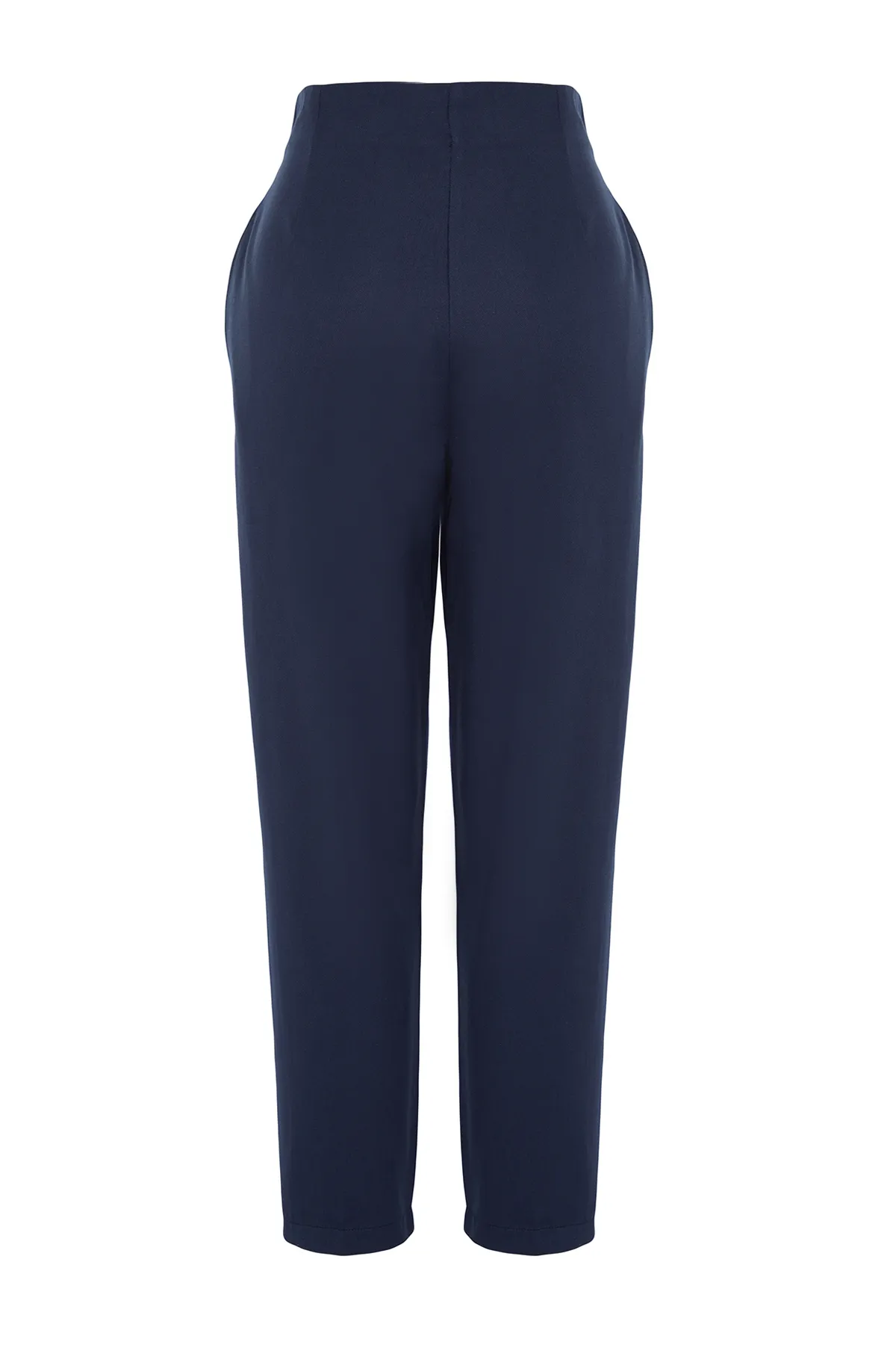 Trendyol Collection  Marineblaue, gewebte Hose aus Baumwolle mit Karottenmuster und detaillierten Streifen TWOAW22PL0342