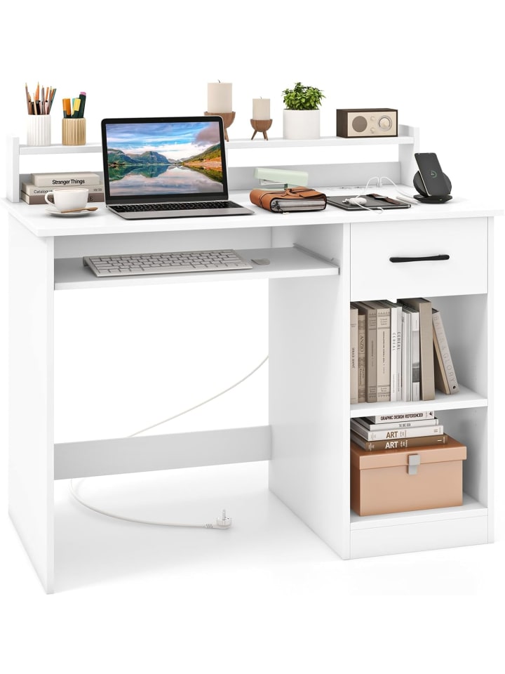 COSTWAY Schreibtisch mit Ladestation & USB/Type-C in Weiß günstig kaufen onesize