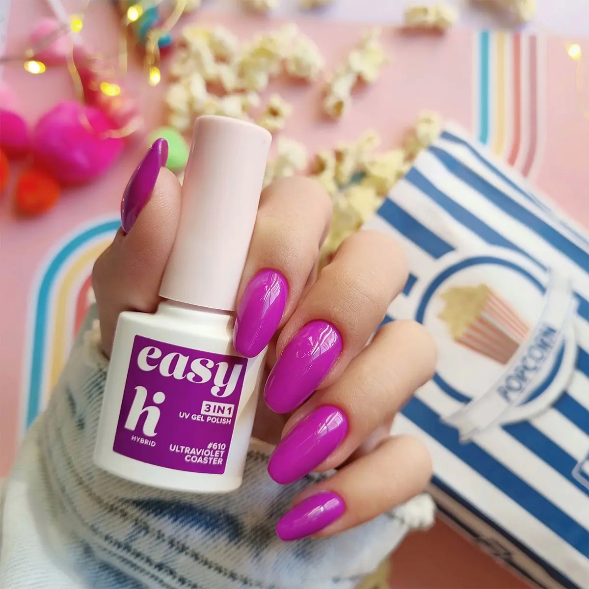 Hi Hybrid Easy 3in1 хибридни лак за нокте 610 Ultraviolet подметач за нокте
