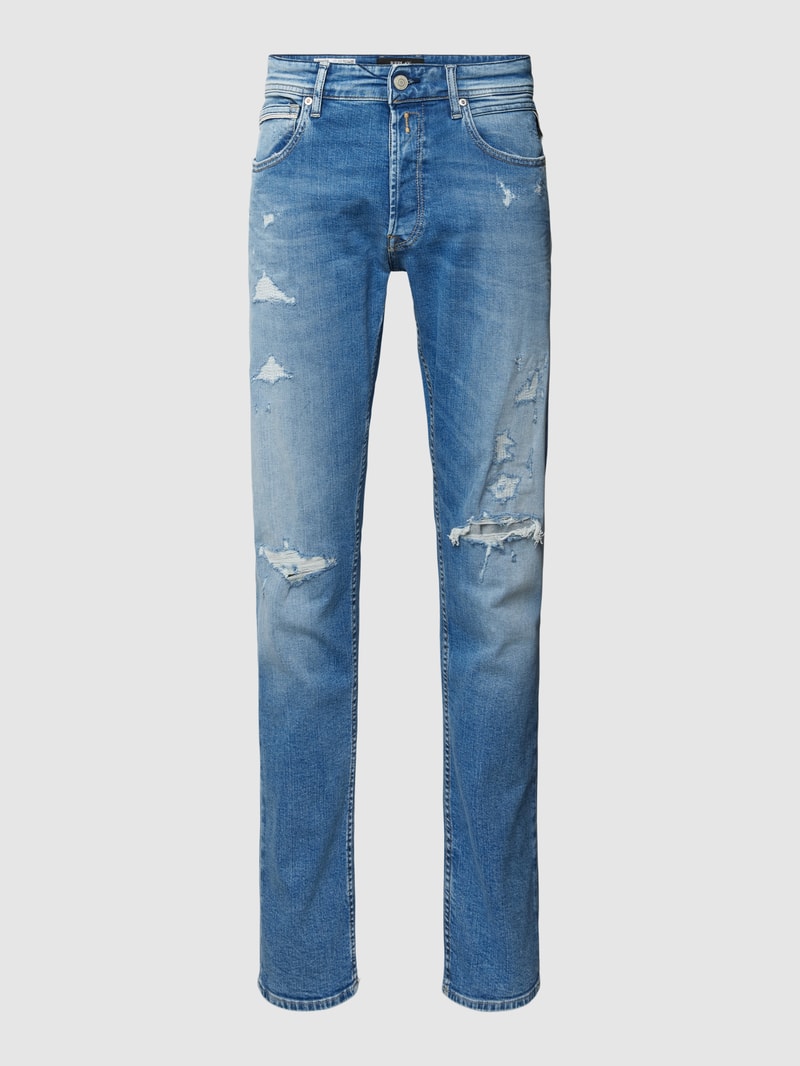 Skinny Fit Jeans im Destroyed-Look Modell 'GROVER' in dunkelblau