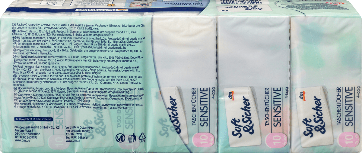 Taschentücher sensitive 4-lagig (15x10 Stück), 15 St