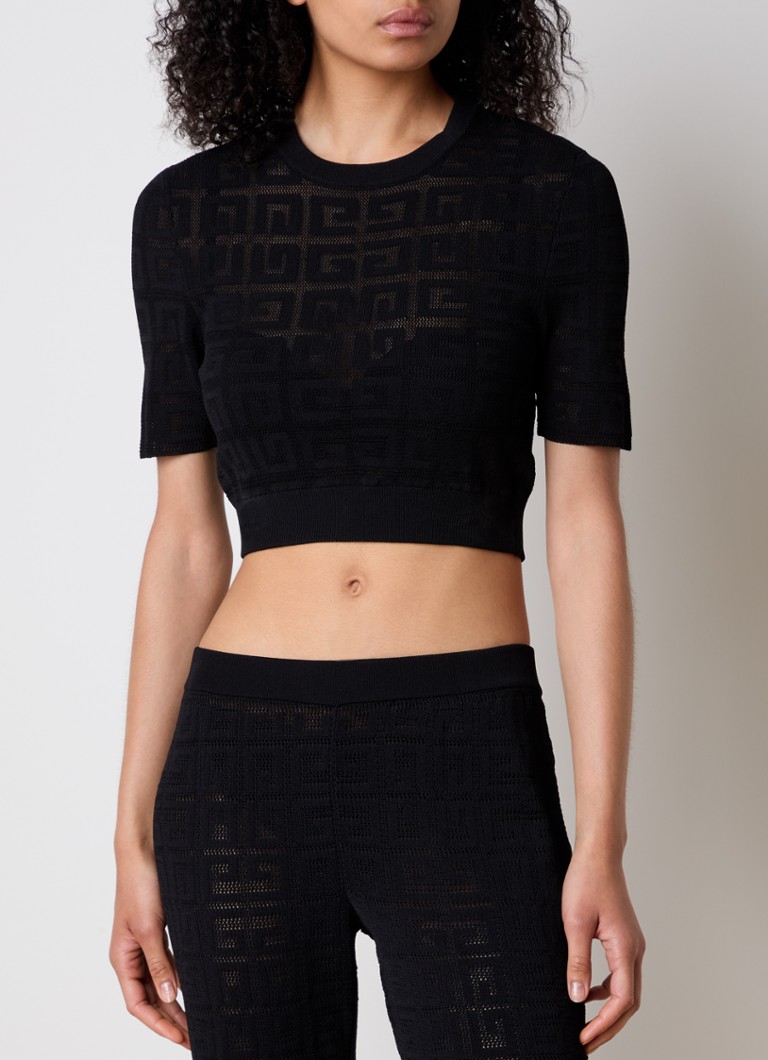 Top corto Givenchy in maglia fine con logo ricamato
