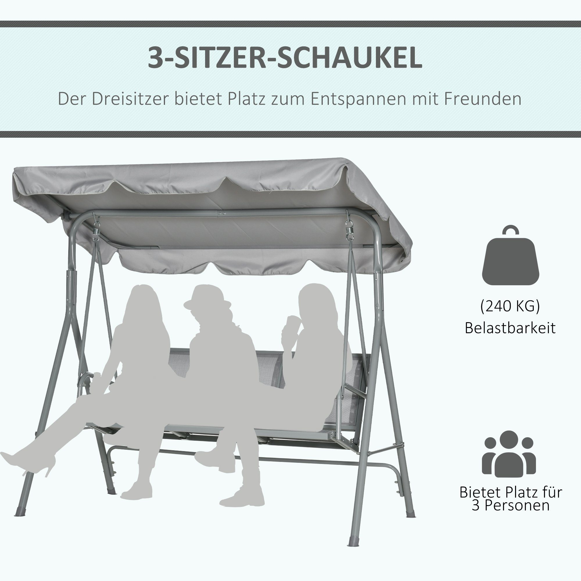 Outsunny Hollywoodschaukel Hollywoodschaukel, 3-Sitzer, Set, 1 tlg., 1 x Hollywoodschaukel, inkl. Sonnendach