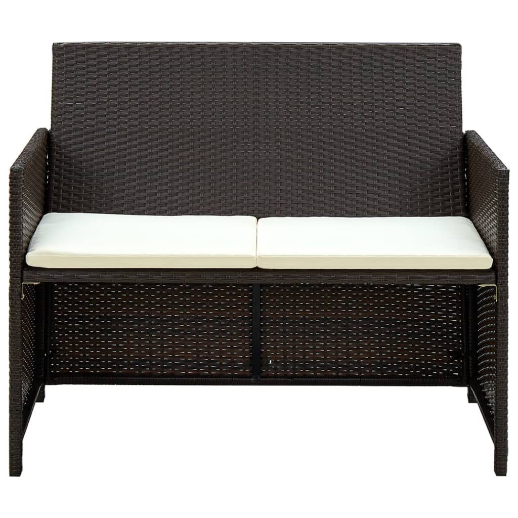 vidaXL Loungesofa 2-Sitzer-Gartensofa mit Polstern Braun Poly Rattan, 1 Teile