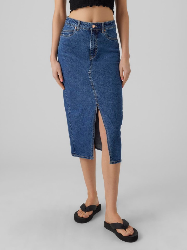Vero Moda Wadenlanger Denim Jeansrock mit Schlitz 5-Pocket in Blau günstig kaufen