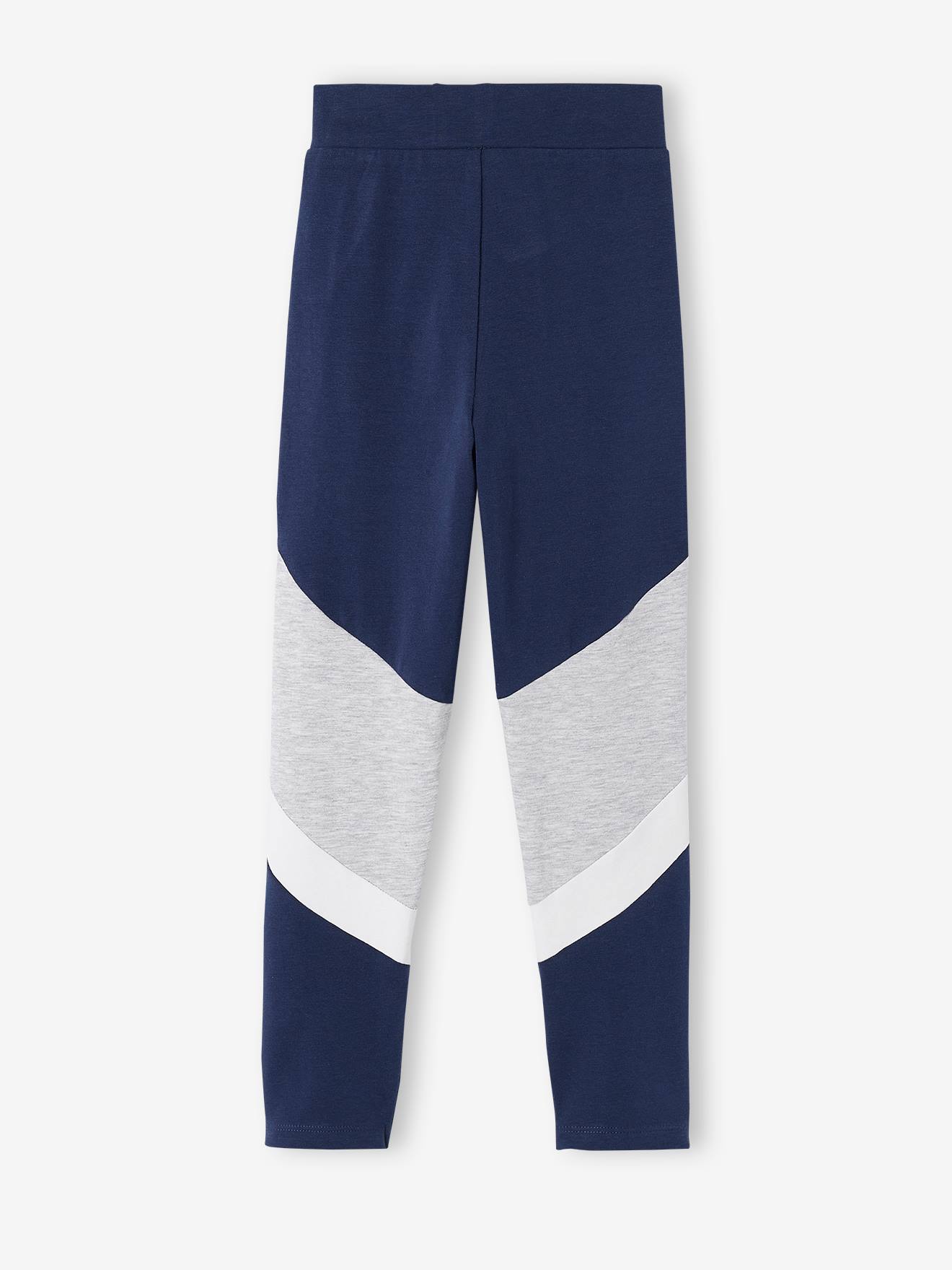 Legging de sport colorblock fille en matière technique gris bandes gris clair
