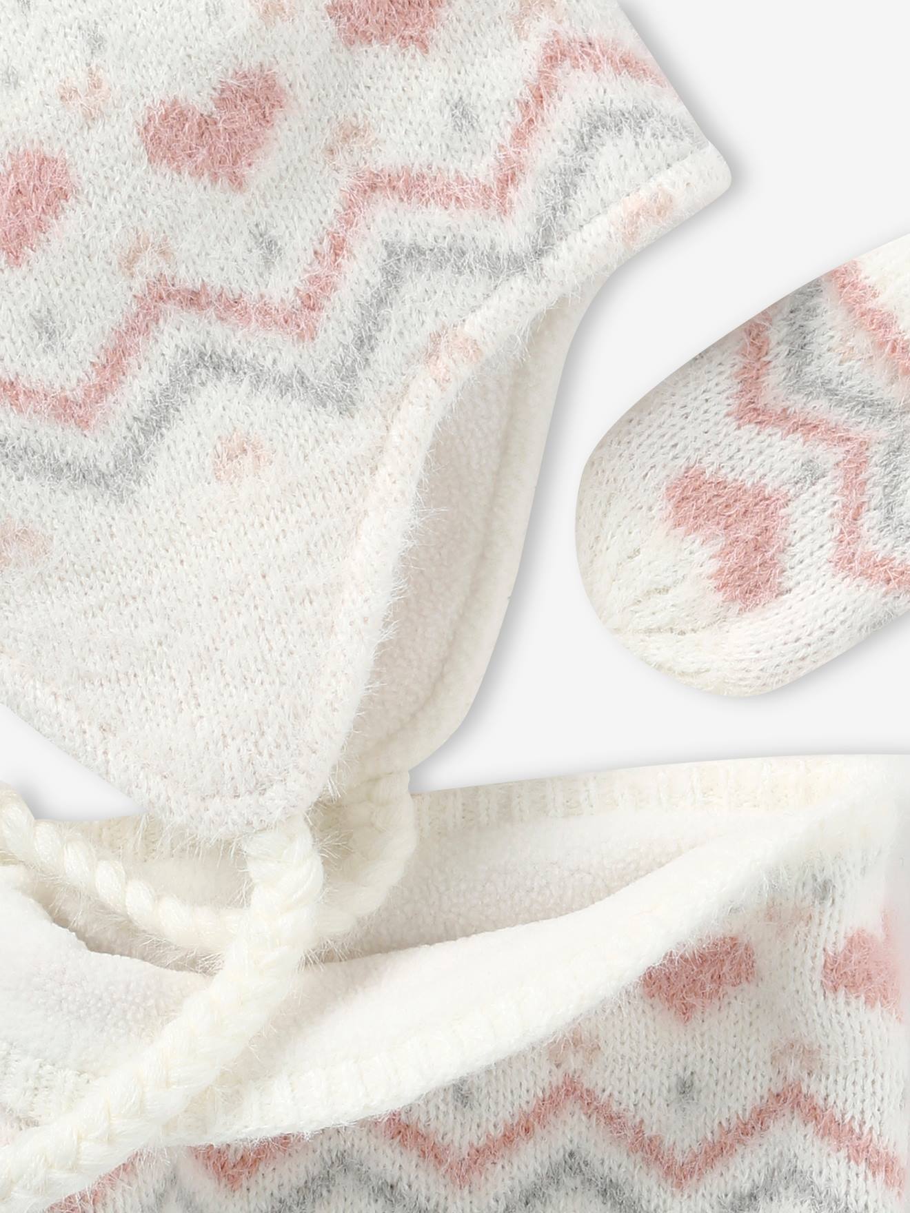 Vertbaudet Mädchen Baby-Set: Mütze, Rundschal & Fäustlinge - wollweiß