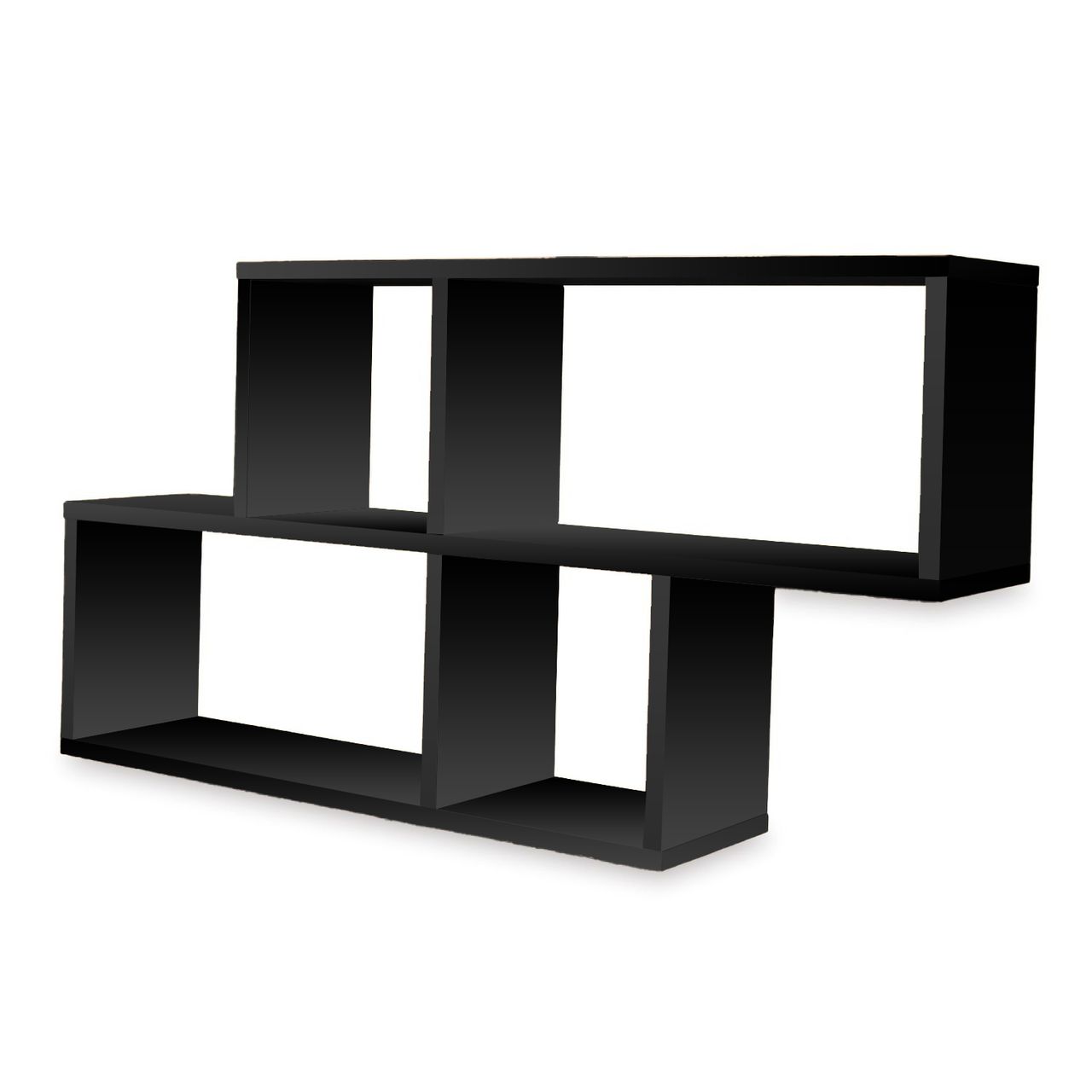 Coemo Wandregal Ernie 100 x 20 x 53 cm aus Holz MDF, 4 Fächer vertikal versetzt Schwarz