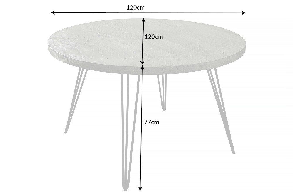 riess-ambiente Esstisch SCORPION Ø120cm grau / schwarz · 4,5cm Tischplatte (Einzelartikel, 1-St), Küche · Mango-Massivholz · Metall · rund · Hairpin Legs · Retro Design