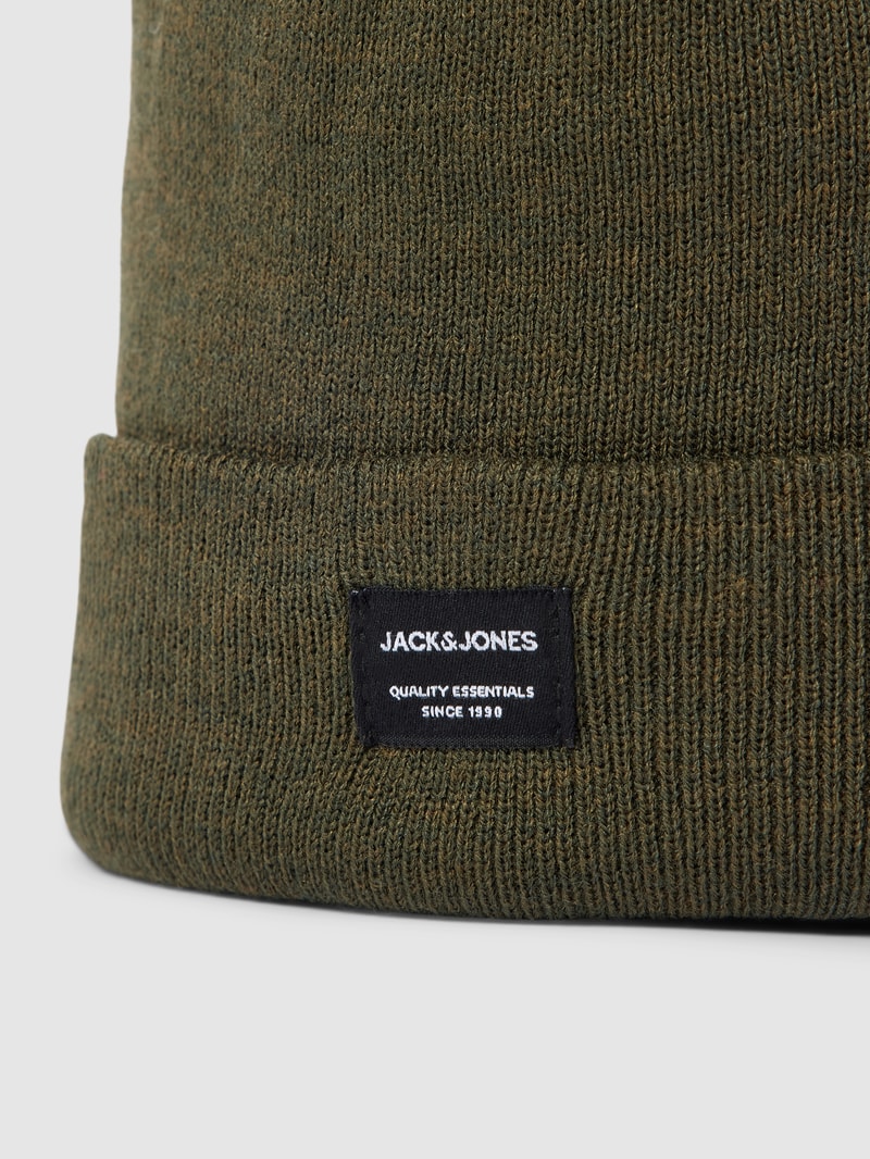 Beanie mit Label-Detail Modell 'DNA' in olivgrün meliert