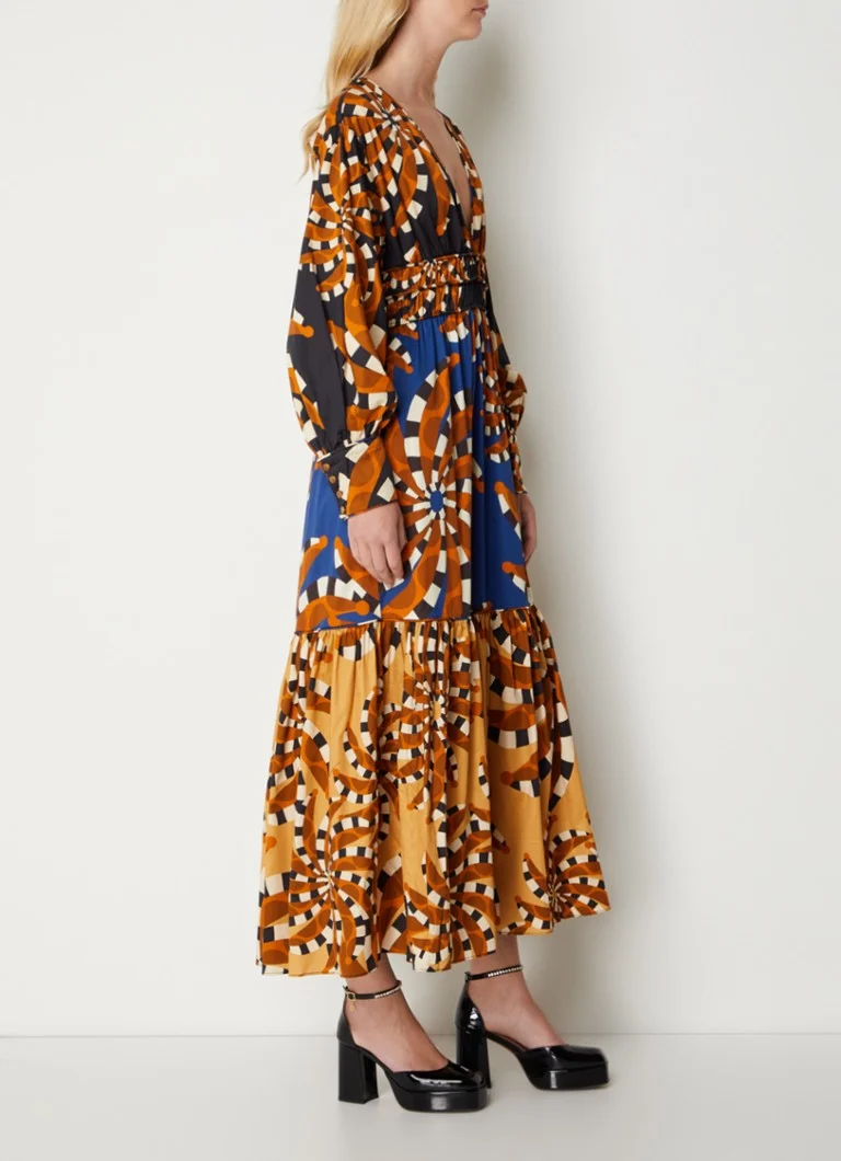 Farm Rio Bananada maxi dress with graphic print and puff sleeves