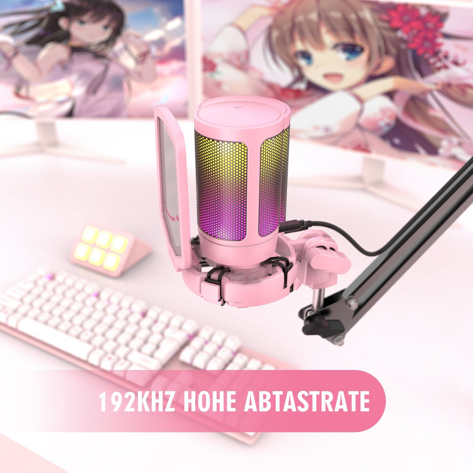 FIFINE Mikrofon USB Mikrofon Streaming RGB Kondensator Mikrofon Gaming