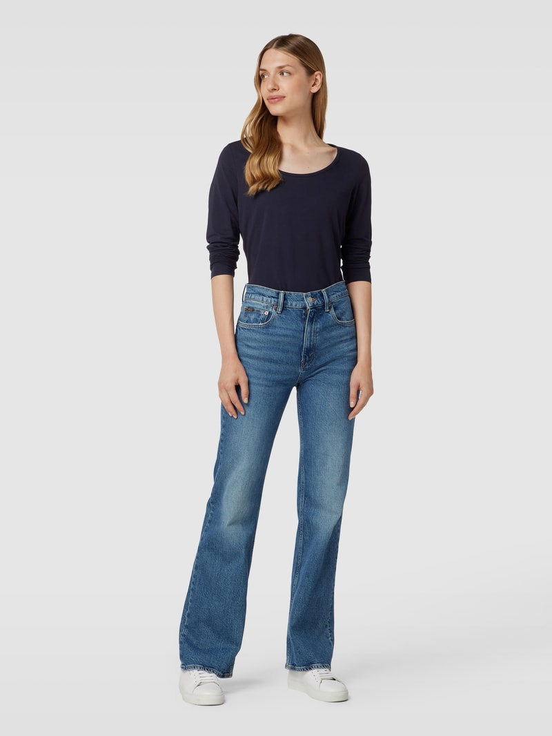 Longsleeve mit U-Ausschnitt Modell 'Basic' in marineblau