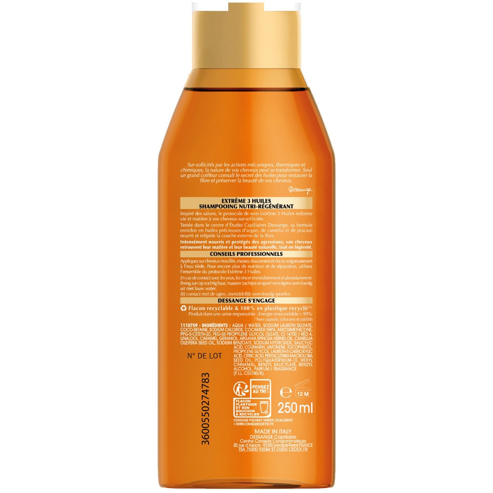 dessange Dessange Shampoing Extrême 3 Huiles Nutri-régénérant 250ml Dessange Shampoing Extrême 3 Huiles Nutri-régénérant