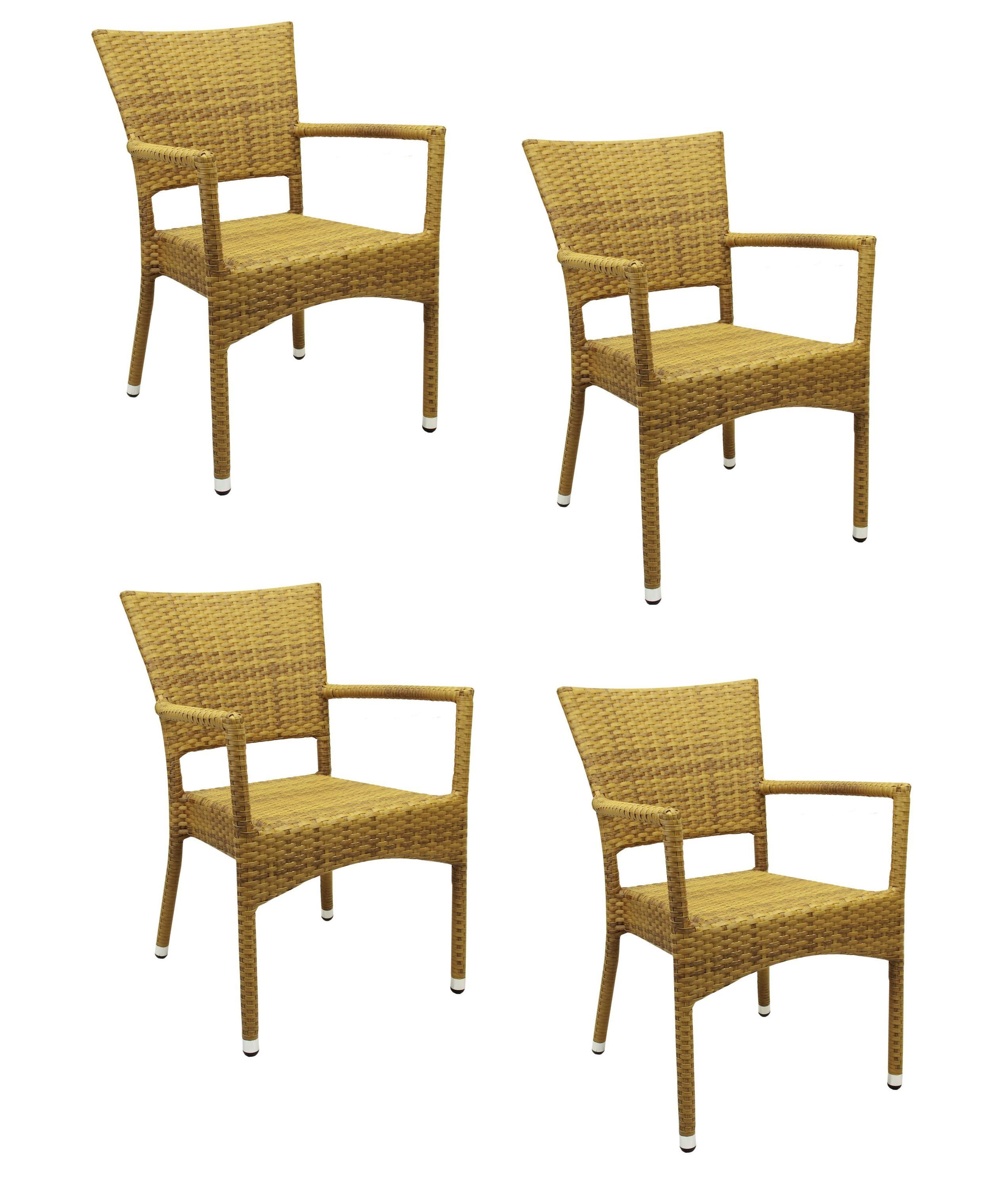 Konway Stapelstuhl ROM (4 St), 4x KONWAY® ROM Stapelsessel Tabaco Premium Polyrattan Sessel