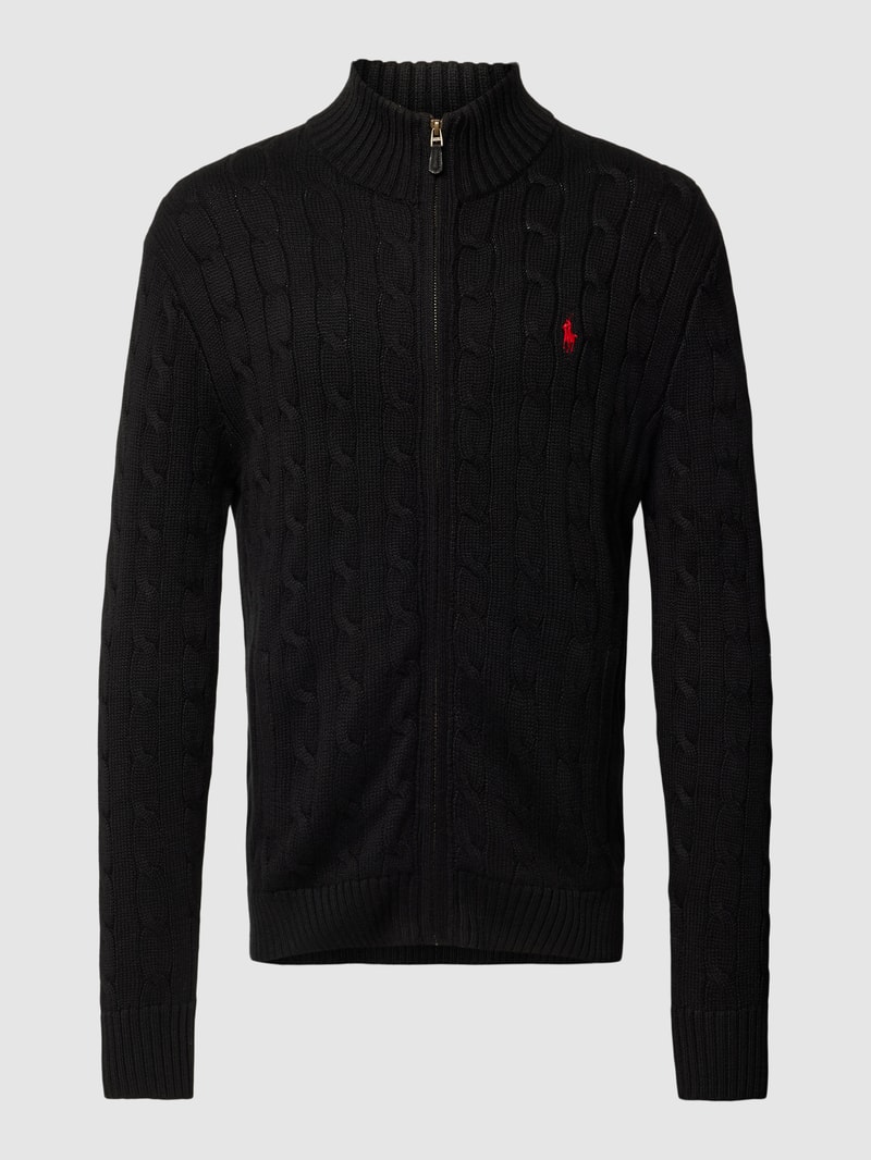 Strickjacke mit Logo-Stitching in schwarz