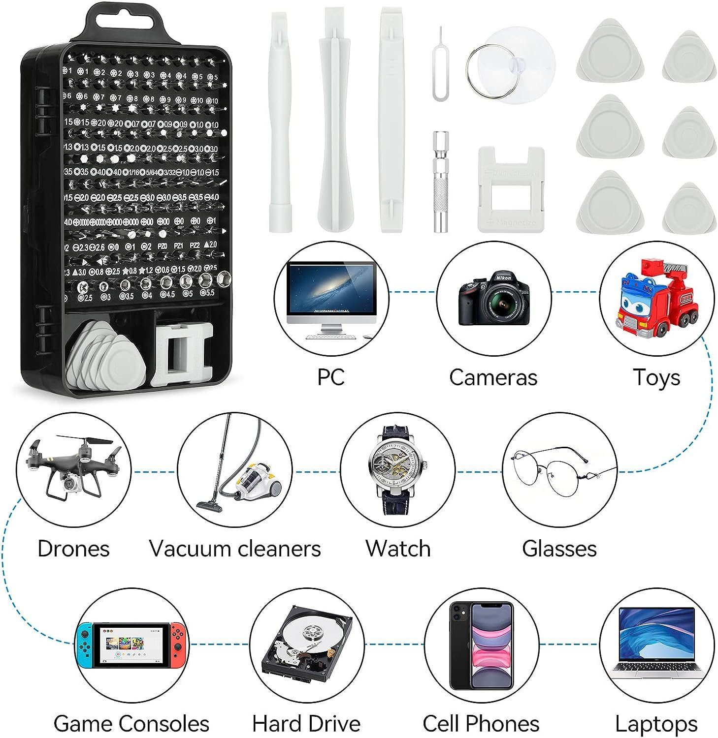 BlingBin Schraubendreher Set 115 in 1 Feinmechaniker Für PC Handy Brillen Uhr Werkzeugset, (Packung, 115 St), Multifunktional