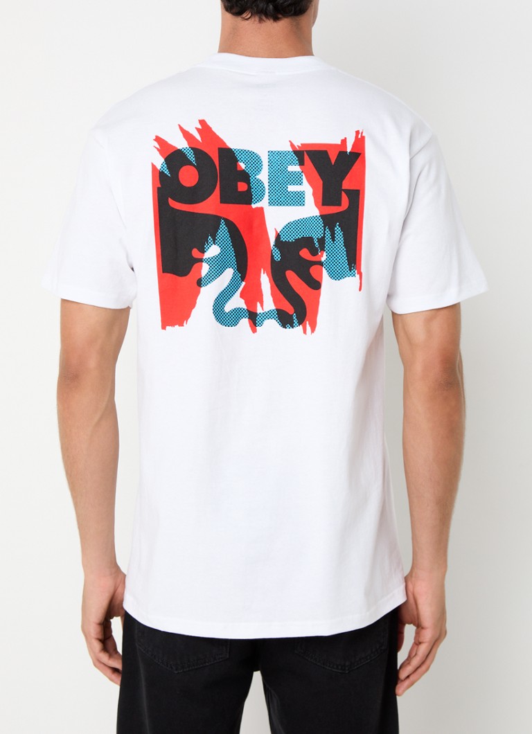 Obey  Torn Posters T-shirt met logo- en backprint