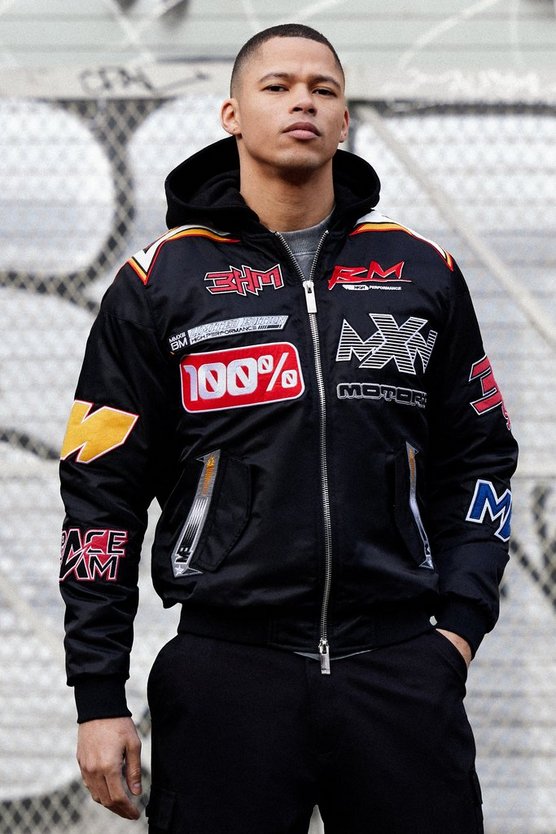 Nylon Moto-Jacke mit abnehmbarer Kapuze