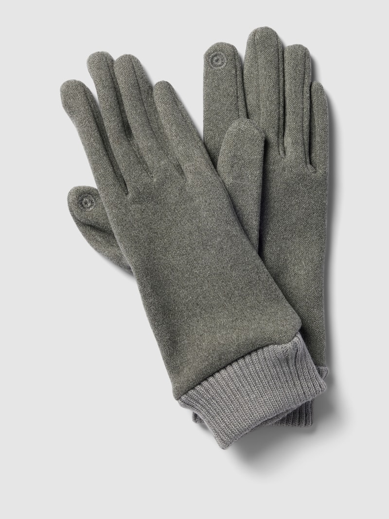 Handschuhe mit gerippten Abschlüssen in mittelgrau meliert