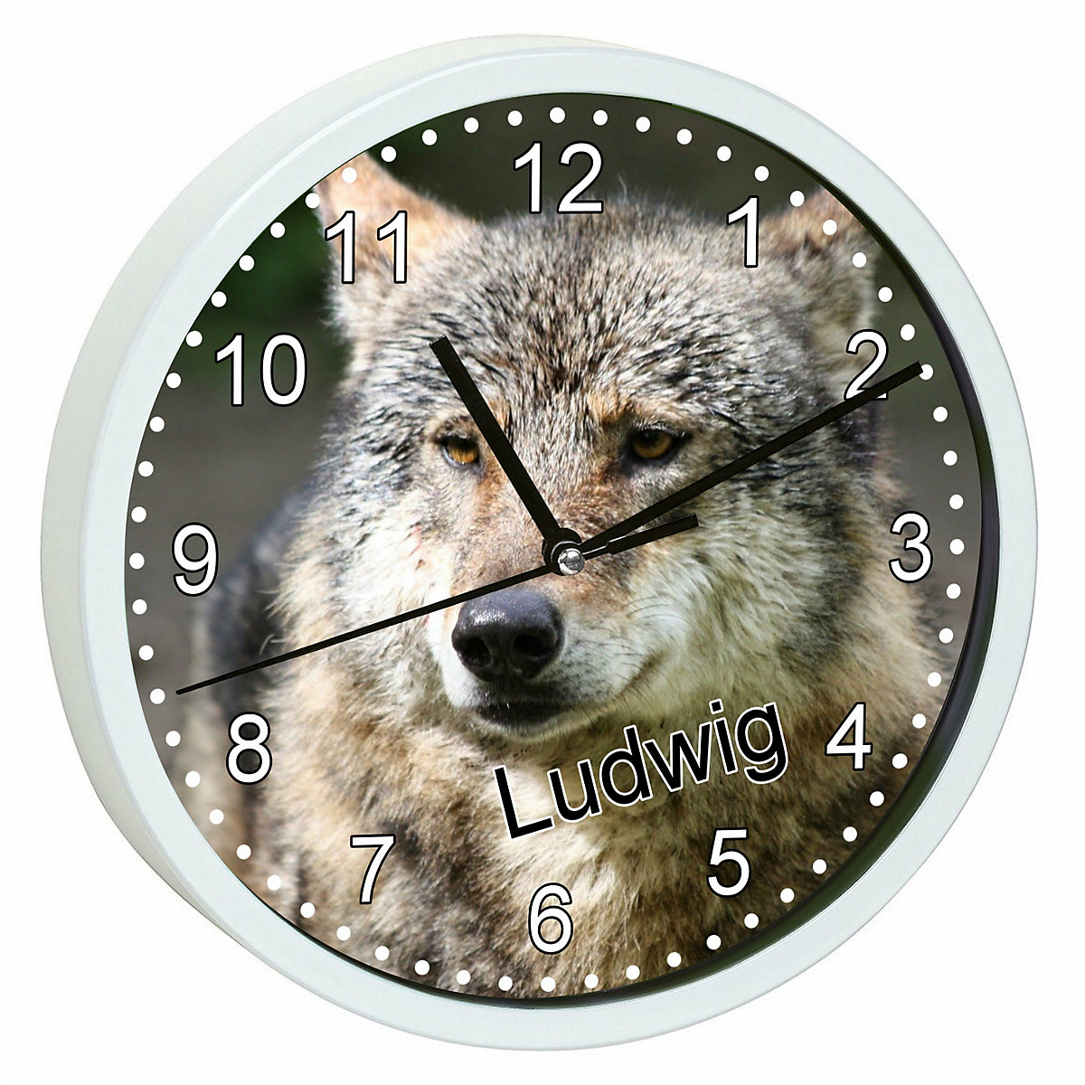 Kinder Wanduhr personalisiert mit Name Wolf