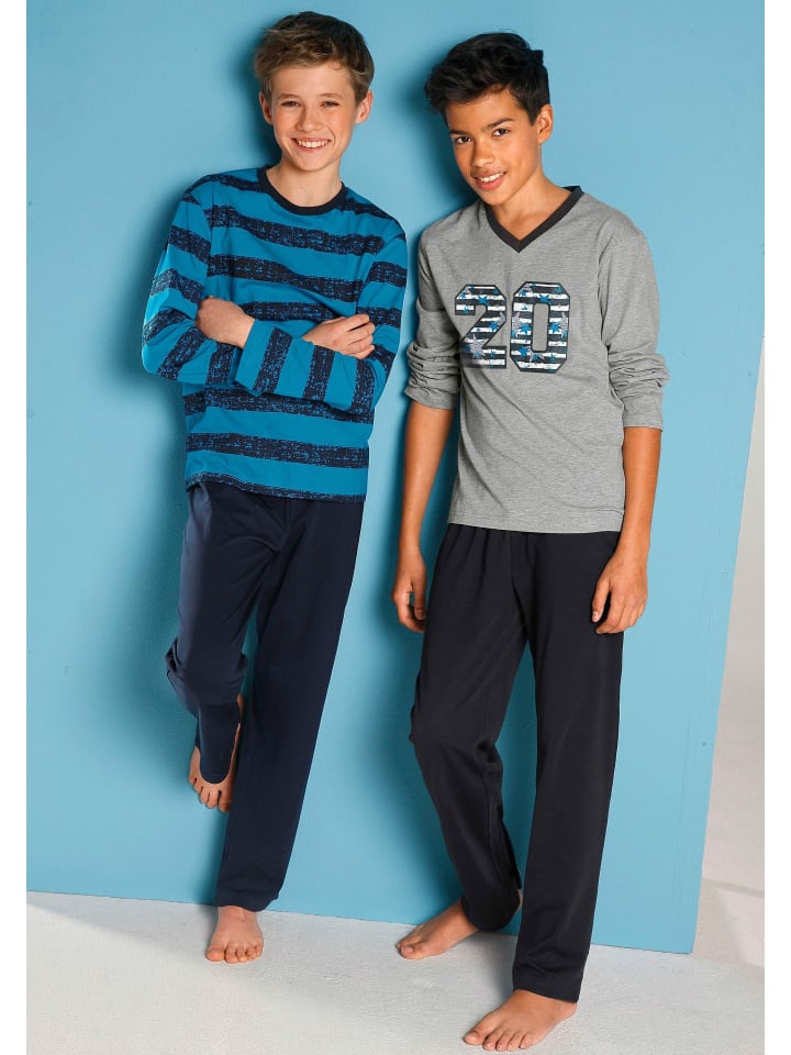 AUTHENTIC LE JOGGER Pyjama in türkis-gestreift, grau-meliert günstig kaufen