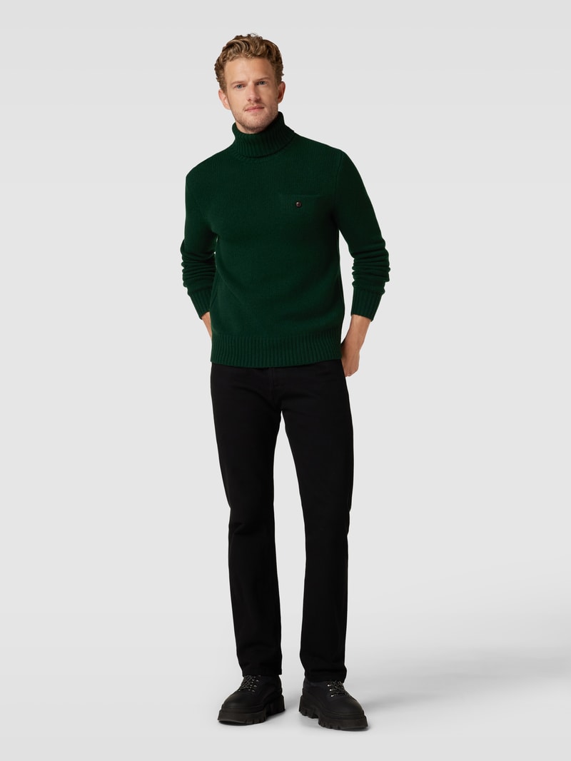 Strickpullover mit Rollkragen in dunkelgrün